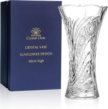 Clear Crystal Vase, 12&quot; High, For Flowers And Decor, Sunflower, Great Gift. - £51.65 GBP