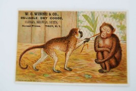 Circa 1900 W.C. Winne dry goods Troy NY trade card monkeys in zoo - $380.53 MXN