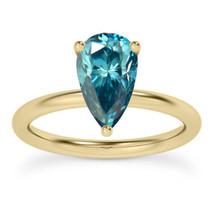Pear Shape Diamond Wedding Ring Blue Treated 14K Yellow Gold IGI Cert 0.98 Carat - £1,275.10 GBP