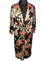 Forever 21 Women&#39;s Black Multi Floral Satin Belted Robe Size Medium - £19.64 GBP