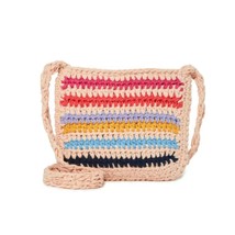 Crossbody purse festival crochet Boho Vibe Open Top Bag Tan Striped  - £8.56 GBP