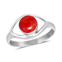Mystical Evil Eye w/ Red Coral Inlay Sterling Silver Ring - 7 - £12.37 GBP