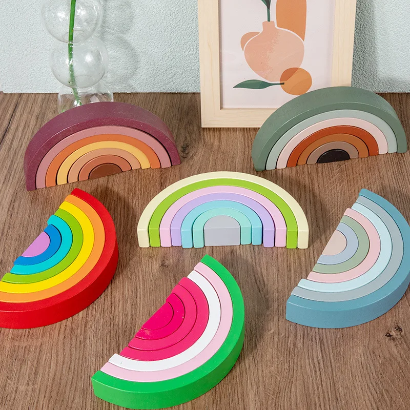 Hot Arch Bridge Rainbow Building Blocks Kids Wood Stacker Baby Toy Color - £9.78 GBP+