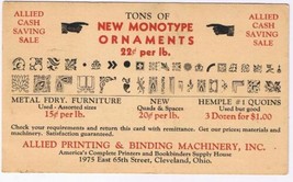 Allied Printing Advertising Card Cleveland Allied Printing &amp; Binding Mac... - $3.95