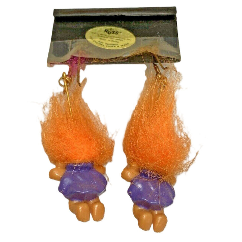 Funky Russ TROLL SUPERHERO EARRINGS Bandit Mask Halloween Costume Jewelry-ORANGE Item image 2