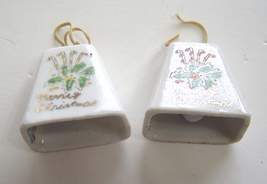  2 Porcelain Bell Ornaments White  Blume New York Japan 1950&#39;s  - $19.99