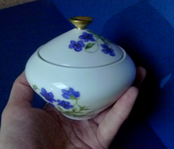 Vintage Porcelain Sugar Bowl Jar Pansy Violet Hand Painted Selb Bavaria Heinrich - £12.89 GBP