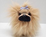 Aurora Pekingese Brown Tan Puppy Dog Plush 5&quot; Purple Bow - $24.65