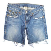 VTG True Religion Denim Shorts World Tour Billy Flap Pkt Mens 30 Distressed - £29.60 GBP