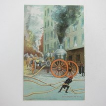 Postcard Firefighters Horse Drawn Fire Engine At Work Antique Unposted RARE - £7.47 GBP