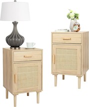 Tall Nightstands By Finnhomy, 2 Pack, End Table, Side Table With, Natural. - £148.54 GBP