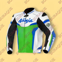 Premium Kawasaki Ninja ZX-4RR Green &amp; White  Leather Motorcycle Jacket CE- Armor - £115.27 GBP+