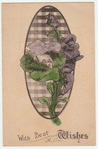 Vintage Postcard Best Wishes Violets Cottage Purple Gingham 1910 - £6.23 GBP