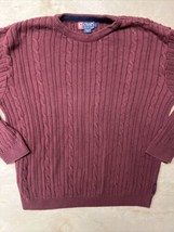 Vintage Chaps Ralph Lauren L Cutting Pull Over Cableknit Sweater Maroon USA - £15.56 GBP