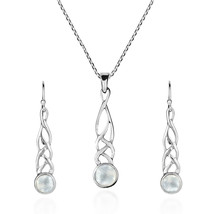 Celtic Weave White Mother of Pearl Drop Sterling Silver Necklace Earring... - $43.55