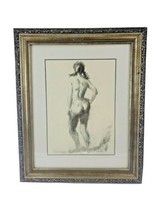 VEL MILLER Framed Original Charcoal Sketching Drawing Nude Woman Lithograph  - £156.41 GBP