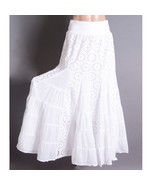 White Boho Flower Eyelet Victorian Beach Summer Cotton Long Maxi Skirt S... - $49.99