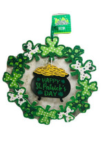 St Patrick&#39;s Day Green Wreath Shamrocks Hanging Sign Irish Wall Decor NE... - $15.89