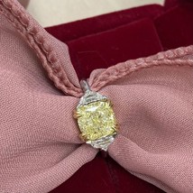 GIA 3.57 CT 3 Stone Cushion Light Yellow Diamond Ring 18k Gold - £17,197.85 GBP
