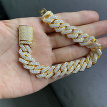 3 Ct Round Cut Simulated Diamond Cuban Link Bracelet In Gold Plated 925 Silver - £272.20 GBP