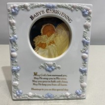 Babys Christening Photo Picture Frame Ceramic Used  In Box 5 1/2 X 7 Frame - $5.77
