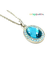 Charming Blue Aquamarine Swarovski element crystal oval pendant chain ne... - £7,879.14 GBP