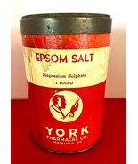 Vintage Epsom Salt Round Cardboard Container 5&quot; Tall 1lb Pound York Phar... - $112.05 MXN