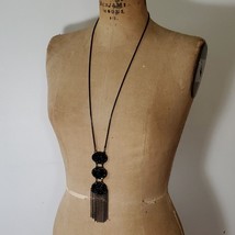 NY Collection Long Necklace Black &quot;druzzy&quot; look Snake Chain 32&quot; to 36&quot; - £11.75 GBP