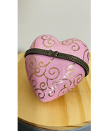 Lillian Vernon Hinged Trinket Box PinK &amp; Gold Heart Shaped Porcelain Box - $39.55