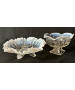 2 Antique Jefferson Glass Opalescent Footed Bowls Meander Leaf and Beade... - $46.12 CAD