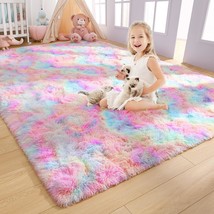 Soft Rainbow Area Rugs For Girls Room 4X6 Feet, Fluffy Girls Bedroom Rugs, Princ - £38.56 GBP