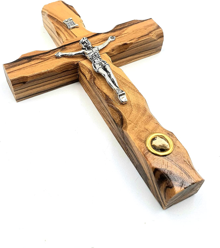 Primary image for Zuluf Catholic Cross Crucifix with Holy Land Stone for Wall Christian Olive Wood