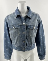 Highway Womens Cropped Jean Jacket Size Medium Blue Star Print Button Up Denim - £26.97 GBP