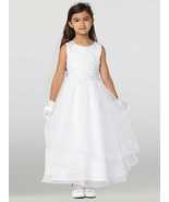 Girls White First Communion Dress w/ Tulle &amp; Organza Skirt (604) - $210.69