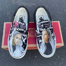 Ariana Grande Custom Sneakers - Black Slip On Vans - Men&#39;s And Women&#39;s S... - $169.00