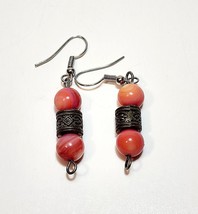 Vintage Rose Bead Earrings Costume Handmade 3 Tier B66 Maine - $27.41 CAD