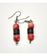 Vintage Rose Bead Earrings Costume Handmade 3 Tier B66 Maine - $27.40 CAD