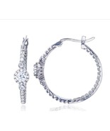 Sterling Silver 30x6mm Micropave 4mm CZ Earrings Silver No Size - $23.74
