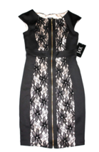 NWT JAX Black Floral Lace Exposed Zip-Front Cap-Sleeve Sheath Dress 4 $138 - $21.78
