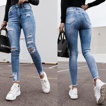 Women High Waist Skinny Stretch Ripped Destroyed Denim Pants - £21.95 GBP