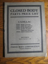 1918 1919 Cadillac Closed Body Parts Price List Manual 57B Victoria Brougham  - £77.23 GBP
