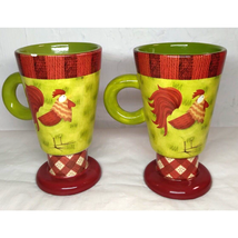 Debbie Mumm For JoAnn Fabrics Set of 2 Rooster Pedestal Mugs Farm Ceramic - $8.95