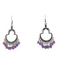 Vintage-Style Silver Chandelier Earrings With Pink &amp; Blue Faceted Beads - $12.88