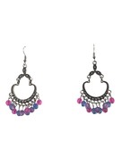 Vintage-Style Silver Chandelier Earrings With Pink &amp; Blue Faceted Beads - $12.88