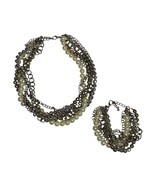 PREMIER DESIGNS Wow Factor 5 Strand Faux Pearl and Chain Necklace &amp; Brac... - $41.19 CAD