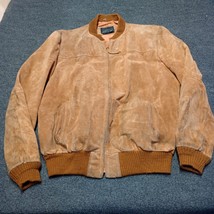 VINTAGE JCPENNEY leather Jacket Adult Large Brown Lined Full Zip Penney - £37.06 GBP