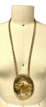 RETRO Elephant In Oval Hammered Gold Tone Oversized Statement Necklace 1... - $89.88