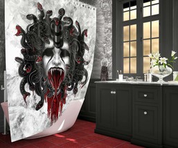 White Goth Wailing Medusa Shower Curtain, Black Snakes, Dark Home Decor - £56.62 GBP