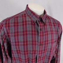 George Men Red Grey Plaid L/S Button Dn Collar Shirt Sz XL 46 48 - £14.47 GBP