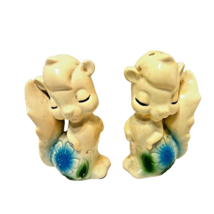 Antique Enesco Ceramic Blue Flower Skunk Salt and Pepper Shakers with Ma... - $13.25